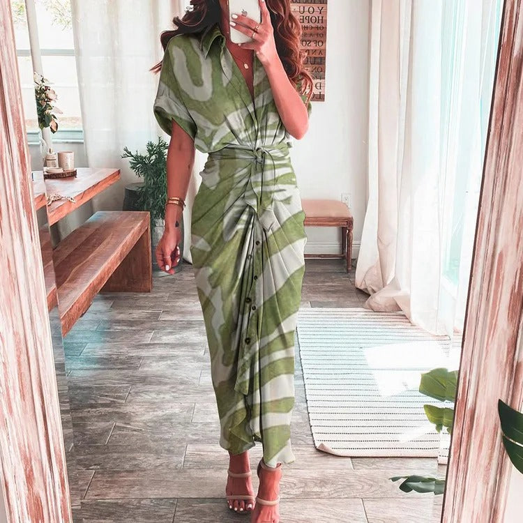 Zwaantje™ | Elegante gerimpelde jurk met stropdas